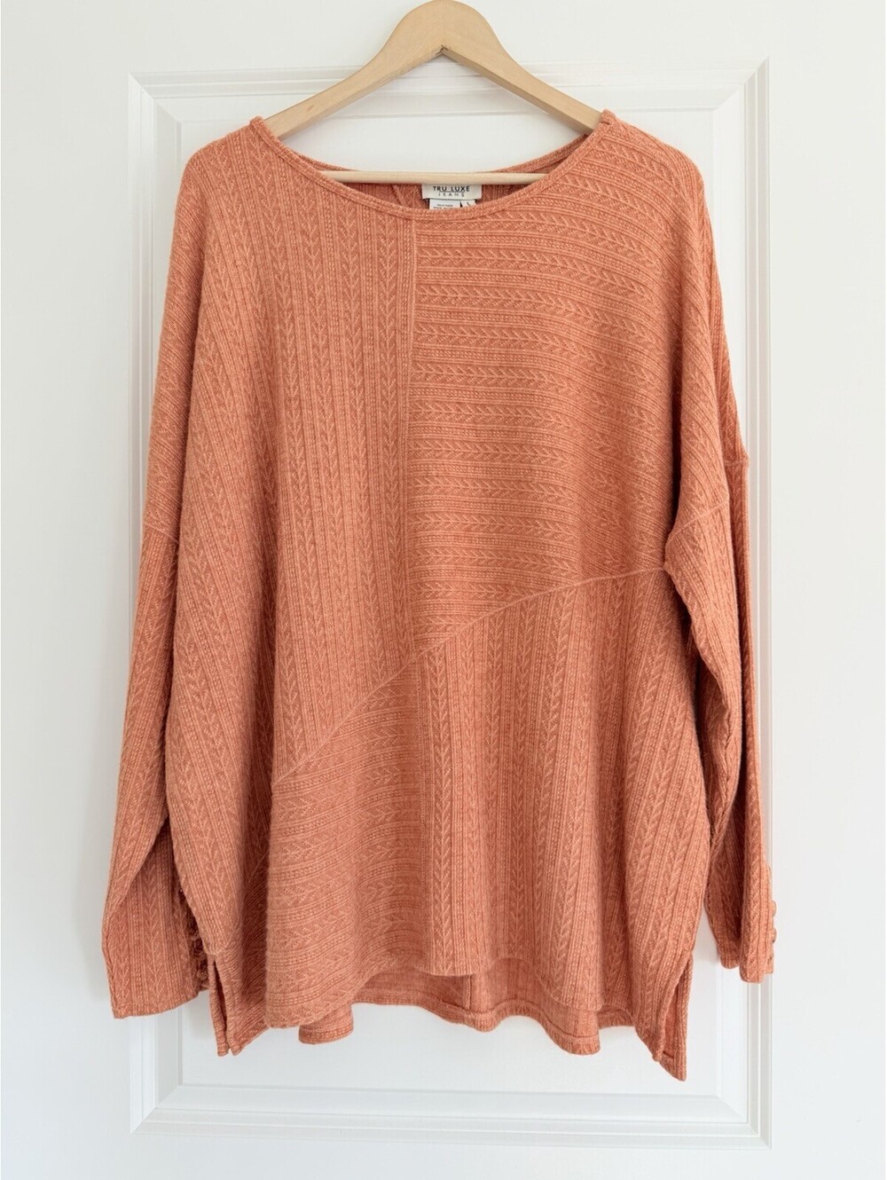 Tru Luxe Jeans Pieced Knit Tunic Sweater Ginger Rust Orange Size L Cozy Boho